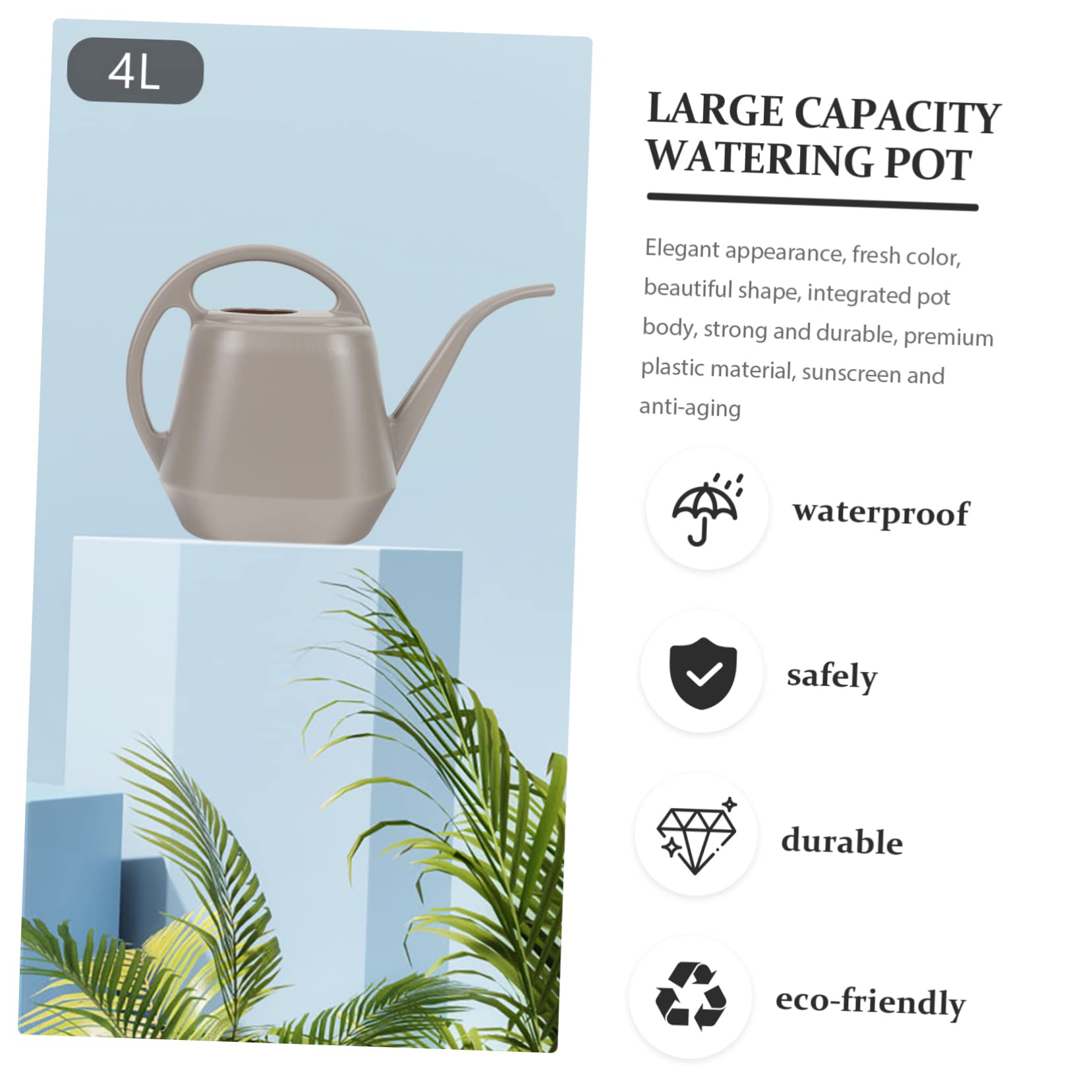 Regadera de Largo Pico 4l de Abs Color Café para Plantas | Riego de Suculentas, Uso Interior y Exterior, Formato Práctico para Jardín