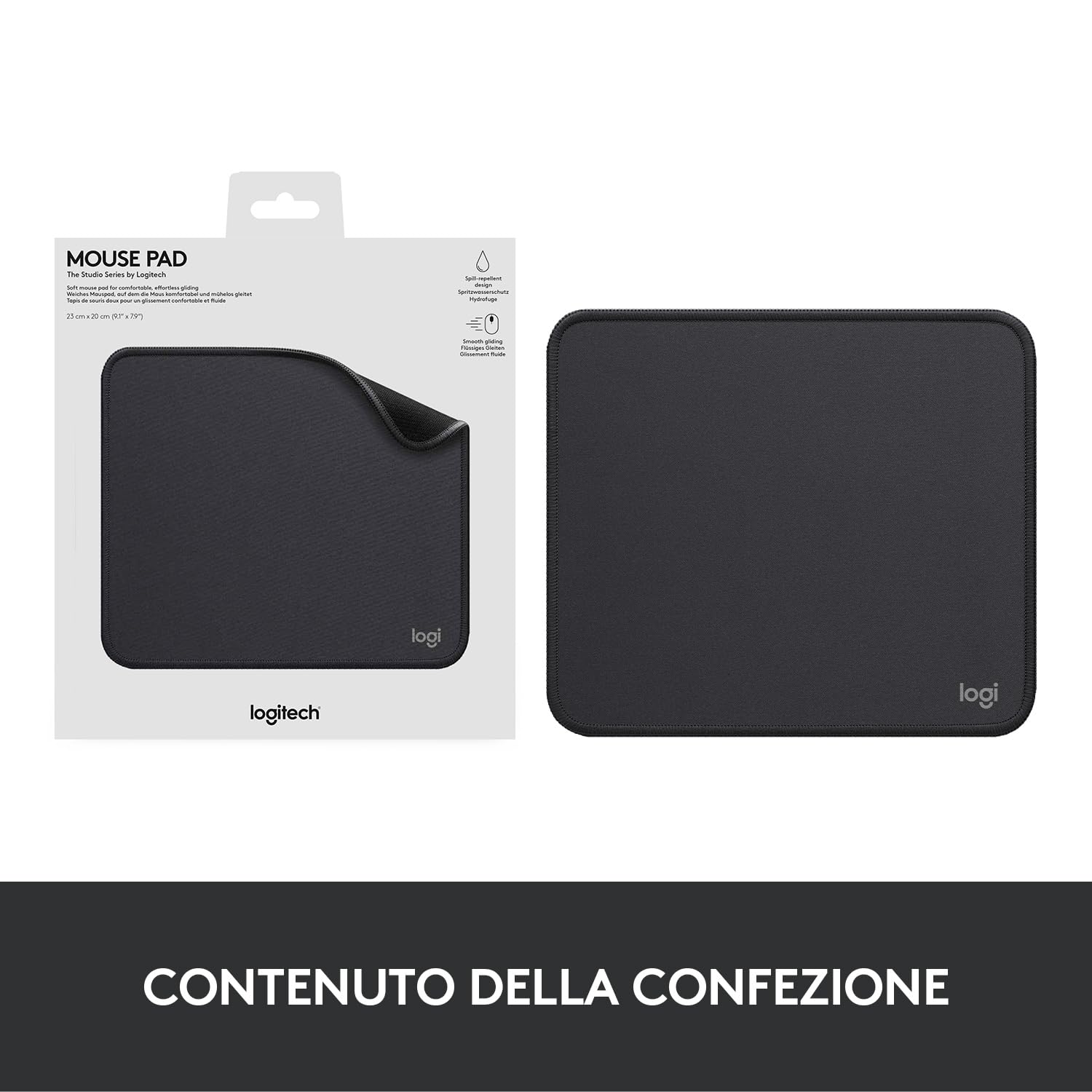 Logitech Mouse Pad Studio Series per Computer Base Gomma Antiscivolo Grigio