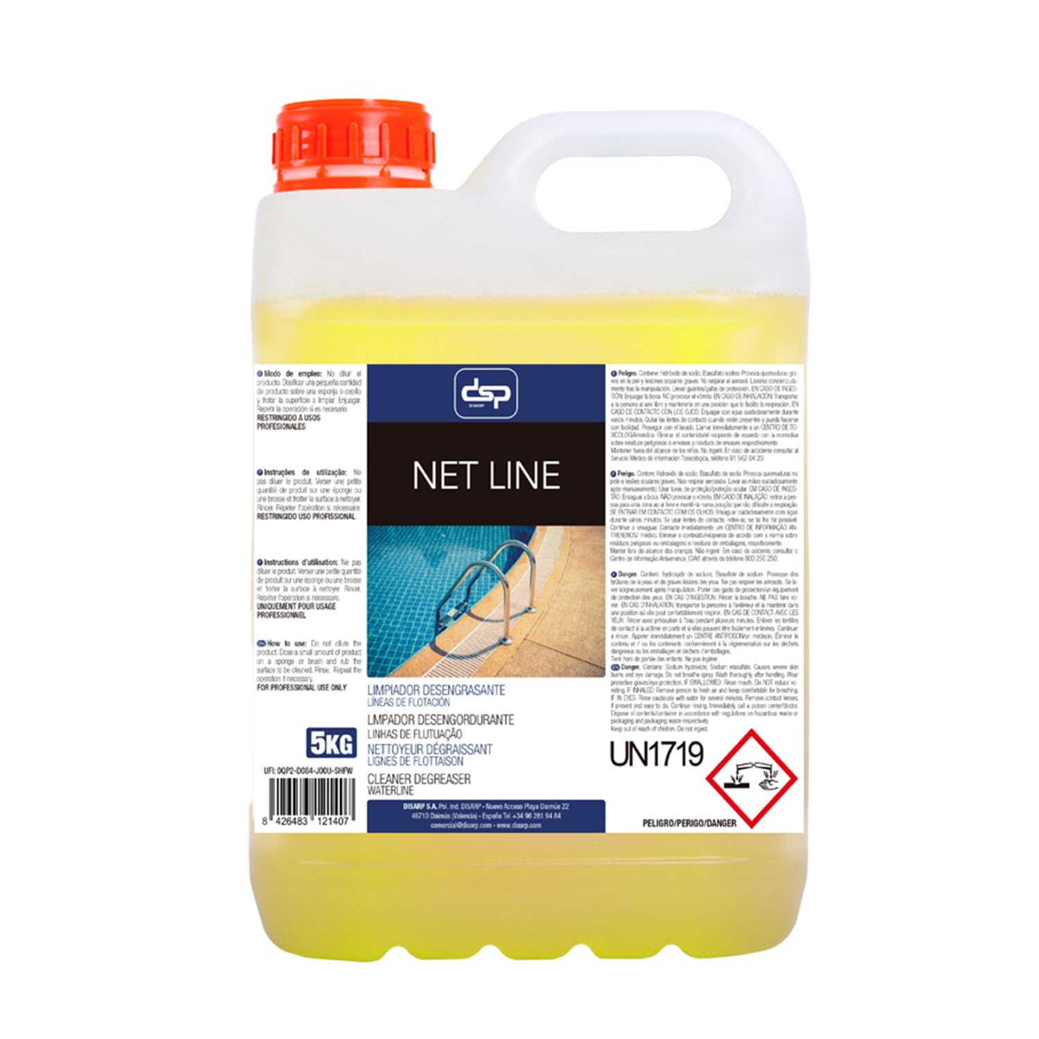 Limpiador DESENGRASANTE LÍNEAS DE FLOTACIÓN Piscinas NETLINE Potente Limpiador alcalino Especial para líneas de flotación de Piscinas. Elimina eficazmente cremas y Manchas metálicas - Formato 5L