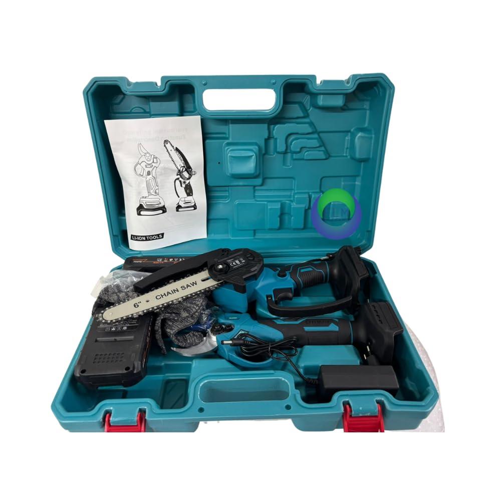 Kit Forbici da Potatura a Batteria 48V + Motosega a Batteria – Set Potatura Professionale con 2 Batterie 2000mAh, Cesoie Elettriche per Rami e Mini Motosega da Potatura