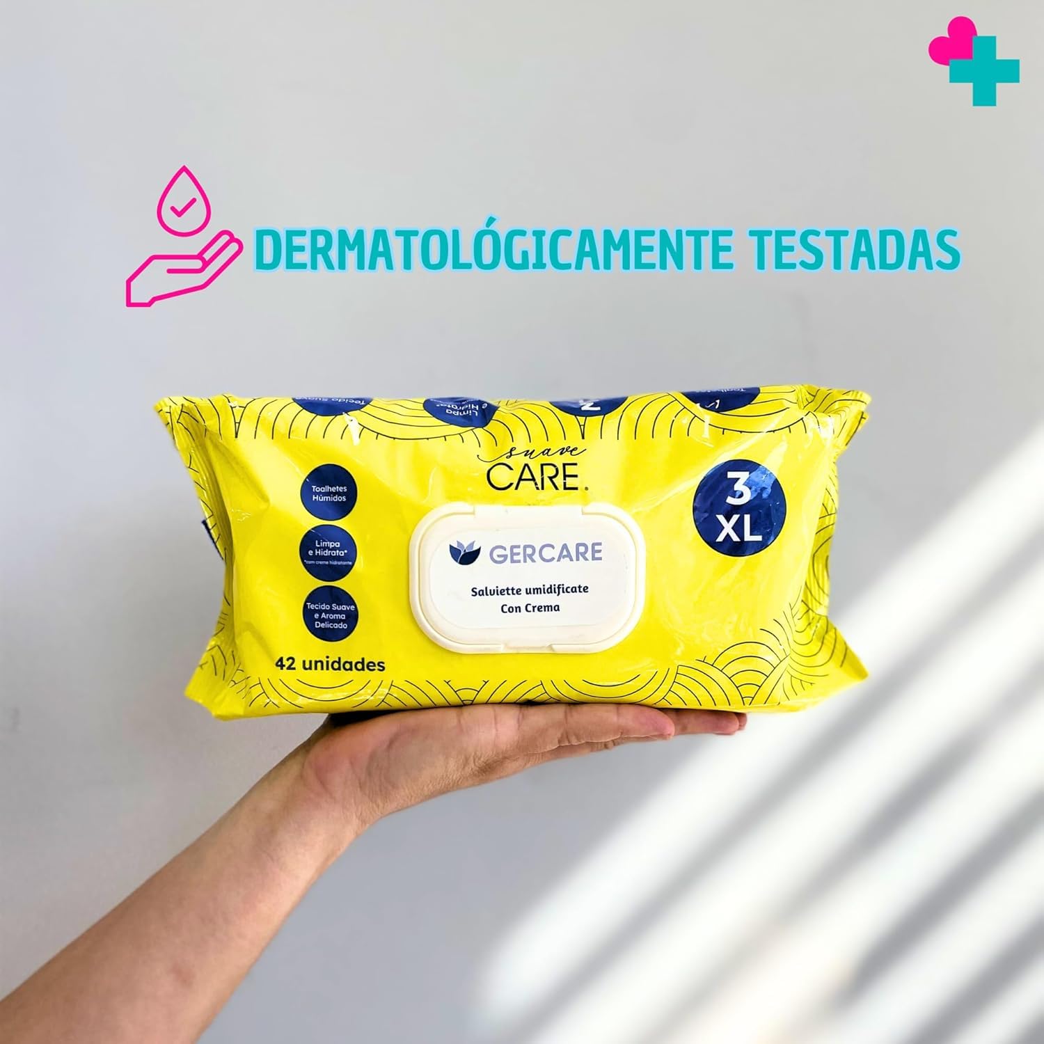 Pack de 3 paquetes con 42 Toallitas de Adulto con Crema Hidratante para Personas Mayores. Toallitas Hidratantes. Toallitas Húmedas Adultos 126 Unidades.