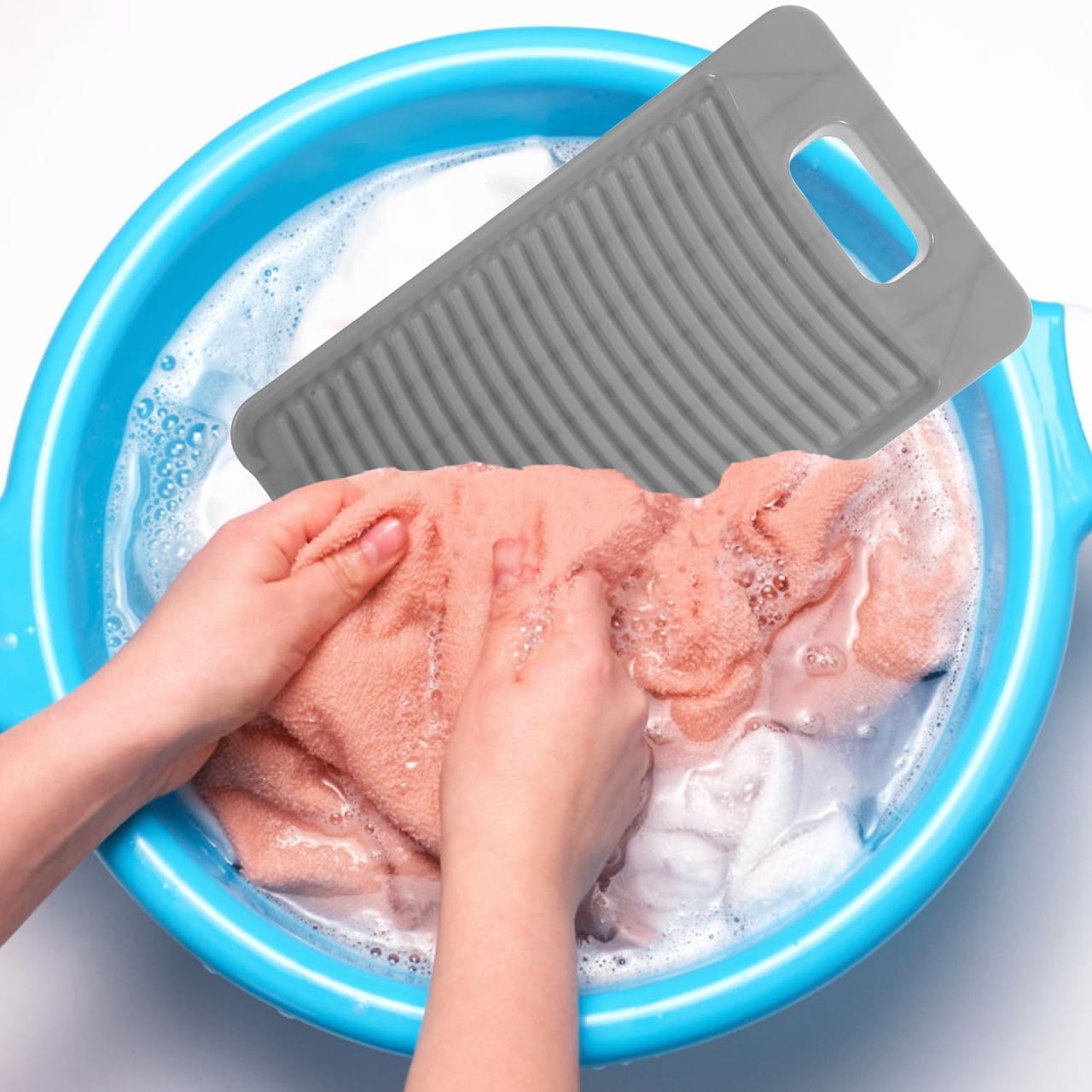 FLYUP Plastic Hand Wash Scrub Board with Handle | Portable Washboard for Clothes & Delicates-image-4