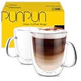 PunPun 17oz.500ml Large Coffee Mug,Double Walled Clear Mugs,Coffee Glass Cup, Heat Resistant Borosilicate Clear Glasses,Premium Glasses, Set of 2