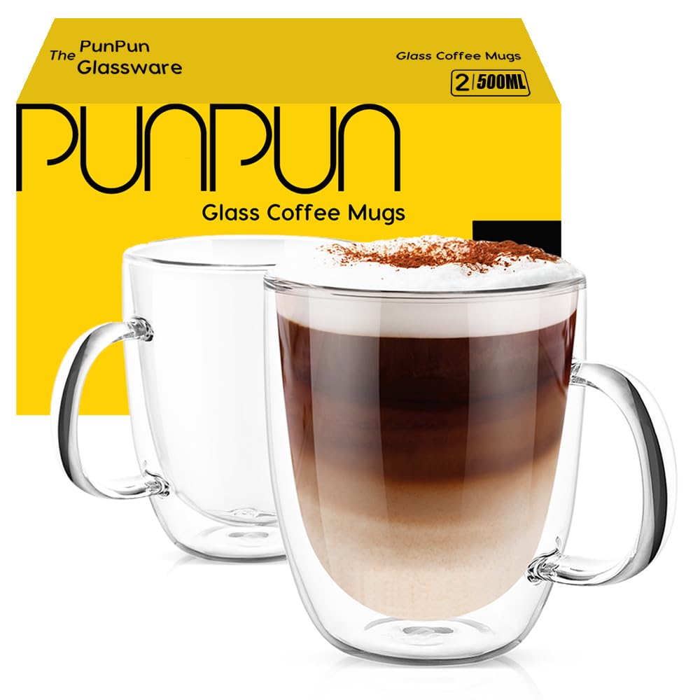 CnGlass Tasses à Café en Verre à Double Paroi 8.1oz (240ml), Ensemble de 4 Tasses à Expresso, Tasse en Verre Isolée avec Poignée