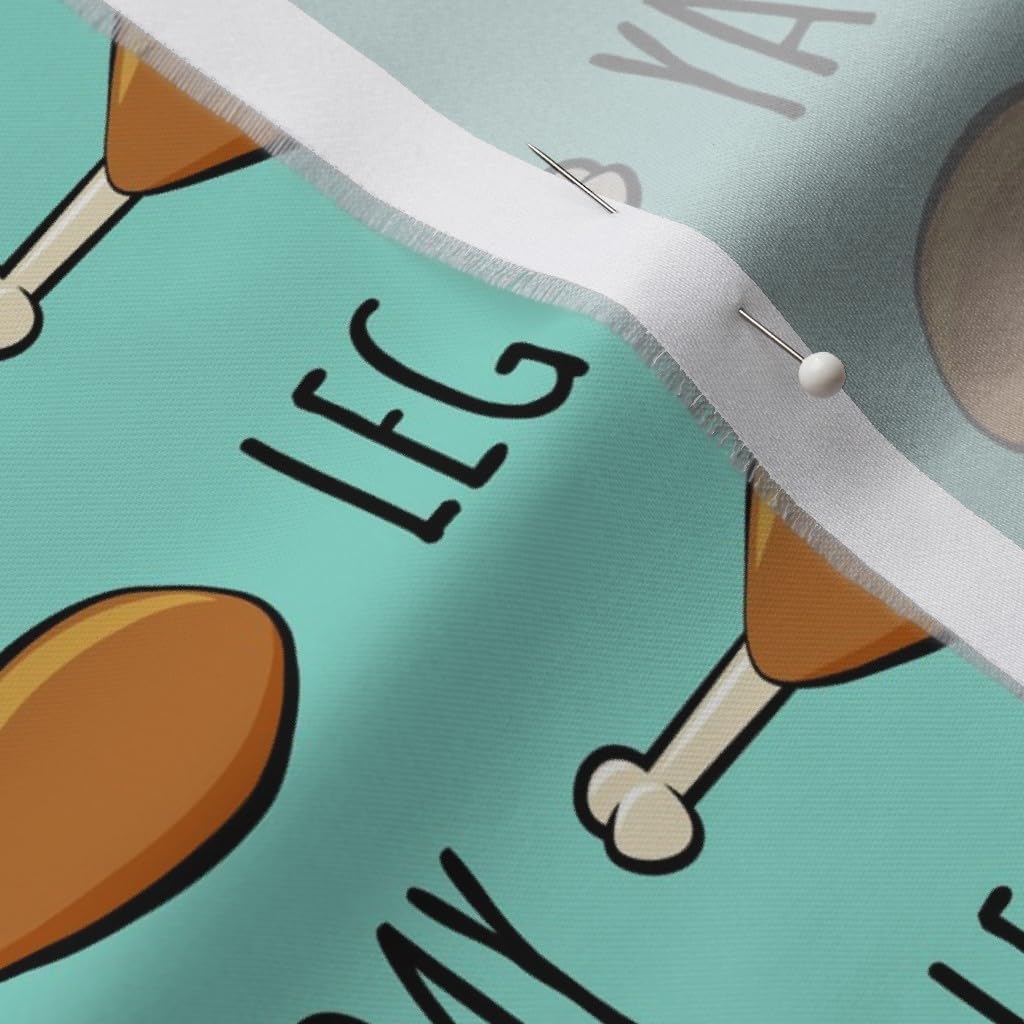 Spoonflower Fabric - Turkey Leg Aqua Blue Thanksgiving Teal Printed on Organic Cotton Sateen Fabric by The Yard - Sewing Quilting Apparel Home Decor