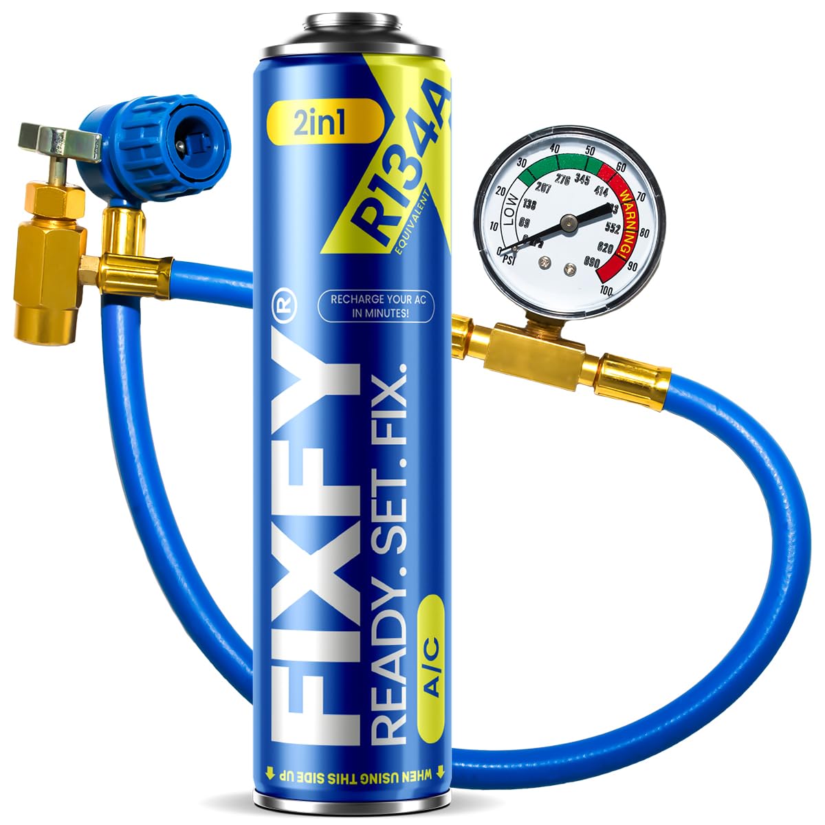FIXFY 2 in 1 - Kit di ricarica per condizionatore d'aria con manometro ricambio gas R134a/R12 con olio da 500 ml - Kit auto-riempimento per veicoli 1995-2016
