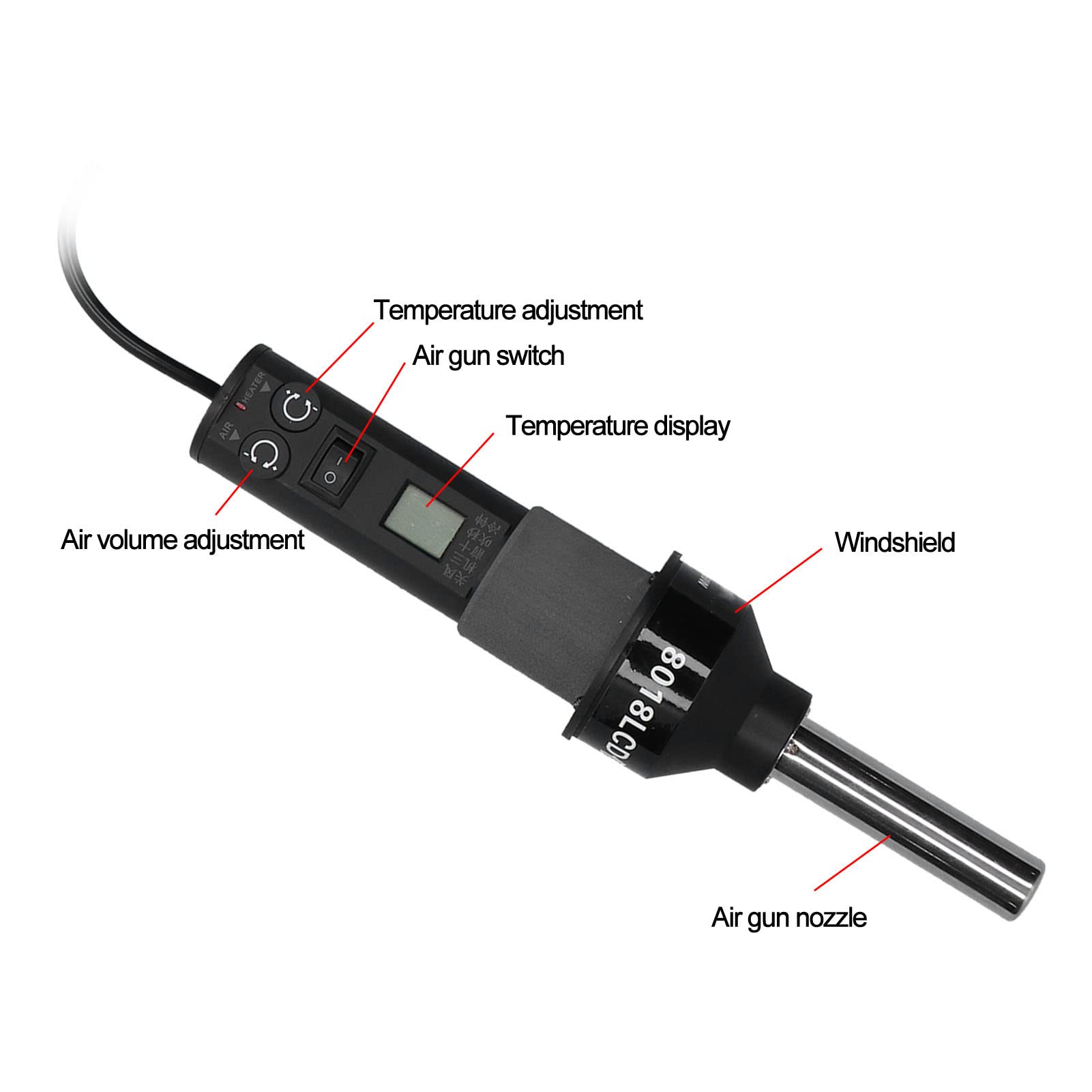 Pistola de Aire Caliente Portátil, Pistola de Calor con Control de Temperatura de 450 W con Pantalla Digital LCD para Soldar IC y Caja de Blindaje (Normativa europea (250V))