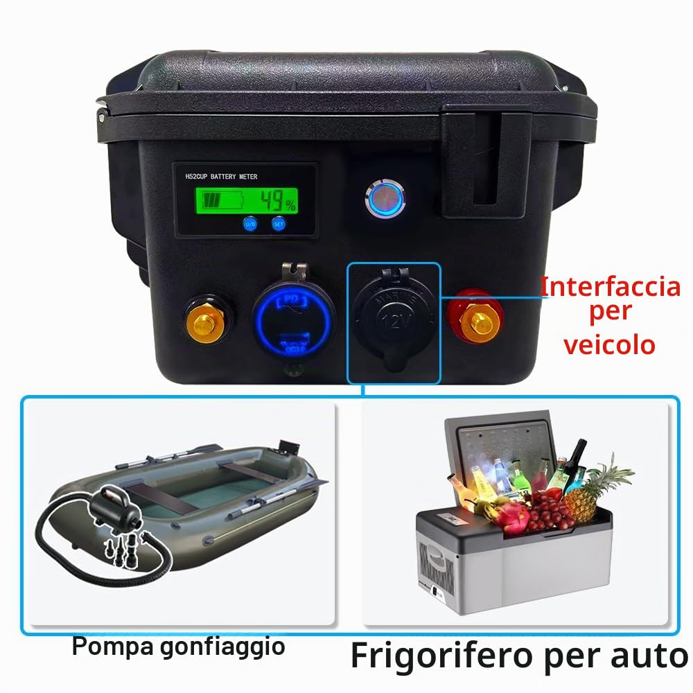 LiFePO4 12V 100Ah, Batteria Marina con Bluetooth e Caricatore Fino a 6000 Cicli Uscita Massima 1280Wh con BMS Da 100A per Pesca a Motore, Barche, Camper, Caravan
