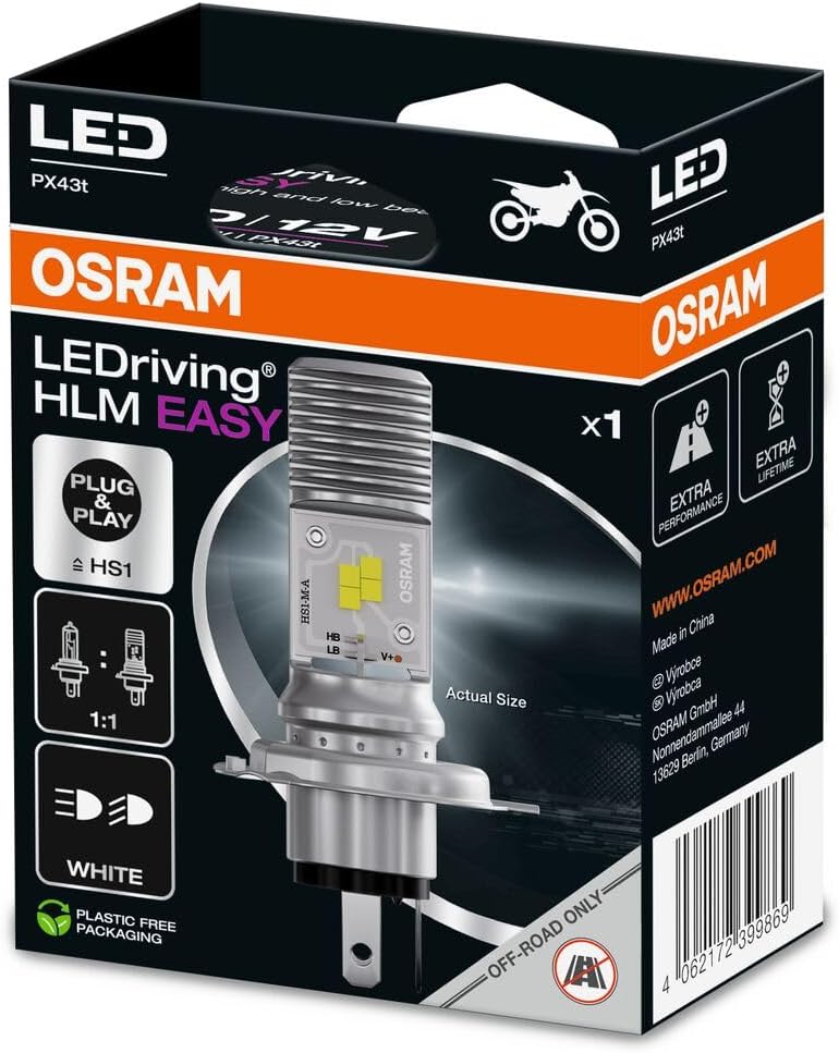 OSRAM LEDriving HLM Easy HS1 Motorcycle LED Headlight Lamp Cool White 6000K LED Crossing and Road Lamp for Off-Road Use Only - Non ECE, 1 Lamp