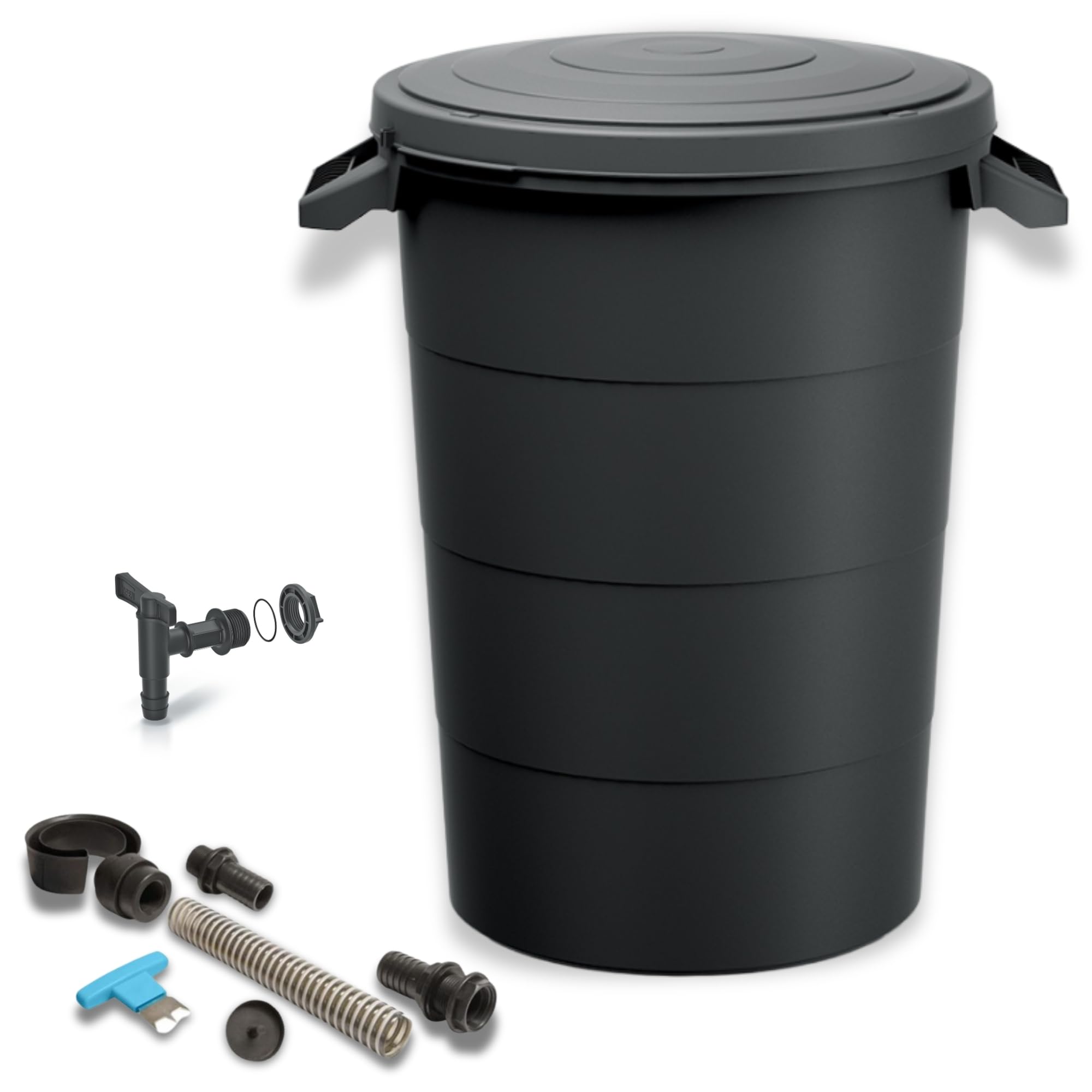 YourCasa Regentonne 80 Liter [inkl. Anschlusset & Bohrer] Regenfass Wetterfest aus Kunststoff mit Wasserhahn - Regenwassertonne - Wasserfass Regenwassertank Wassertonne für Garten (Anthrazit, 80L)