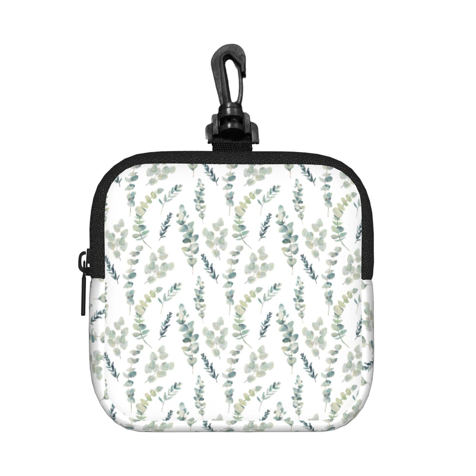 Ercgad Unisex Black Eucalyptus Leaves Print Square Storage Bag Travel Toiletry Cosmetic Organizer Pouch Lightweight Reusable