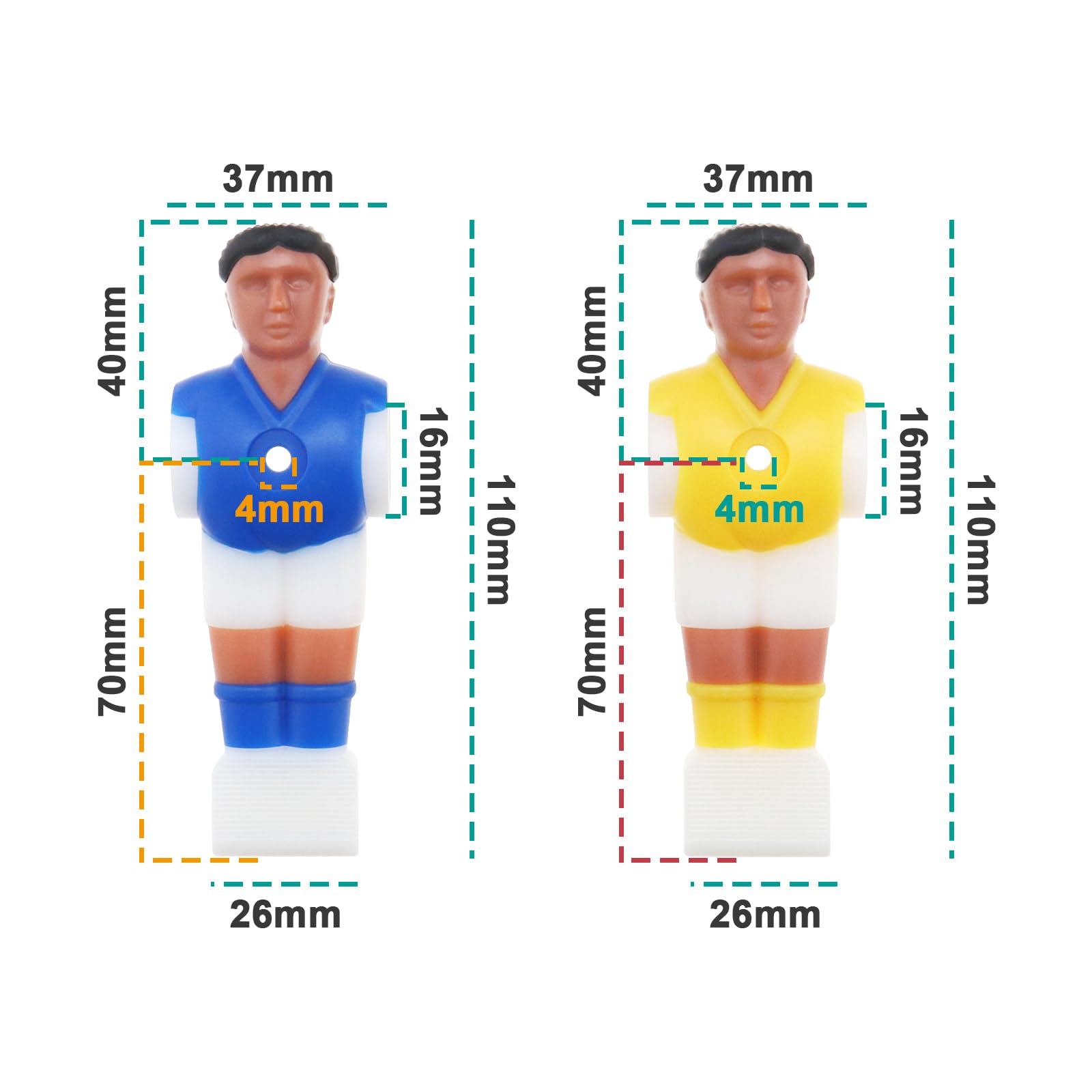 SG Store 22 Piezas Futbolín Futbolín Futbolín Trajes de Futbolín Juegos de Jugador Mini Figuras de Fútbol Plástico para Varillas de 15,9 Mm Máquina de Fútbol Amarillo Y Azul