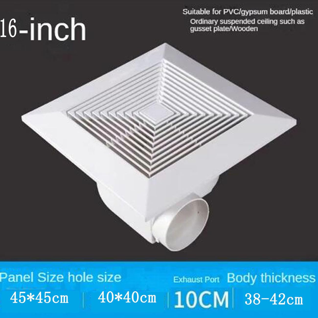 ICEMOB Aspiratore Bagno,Strattore Aria Silenzioso Soffitto,Ventola Aspirazione Cucina con Valvola di Ritegno,per Garage, Soffitta,Pannello Ignifugo in ABS,16 inch