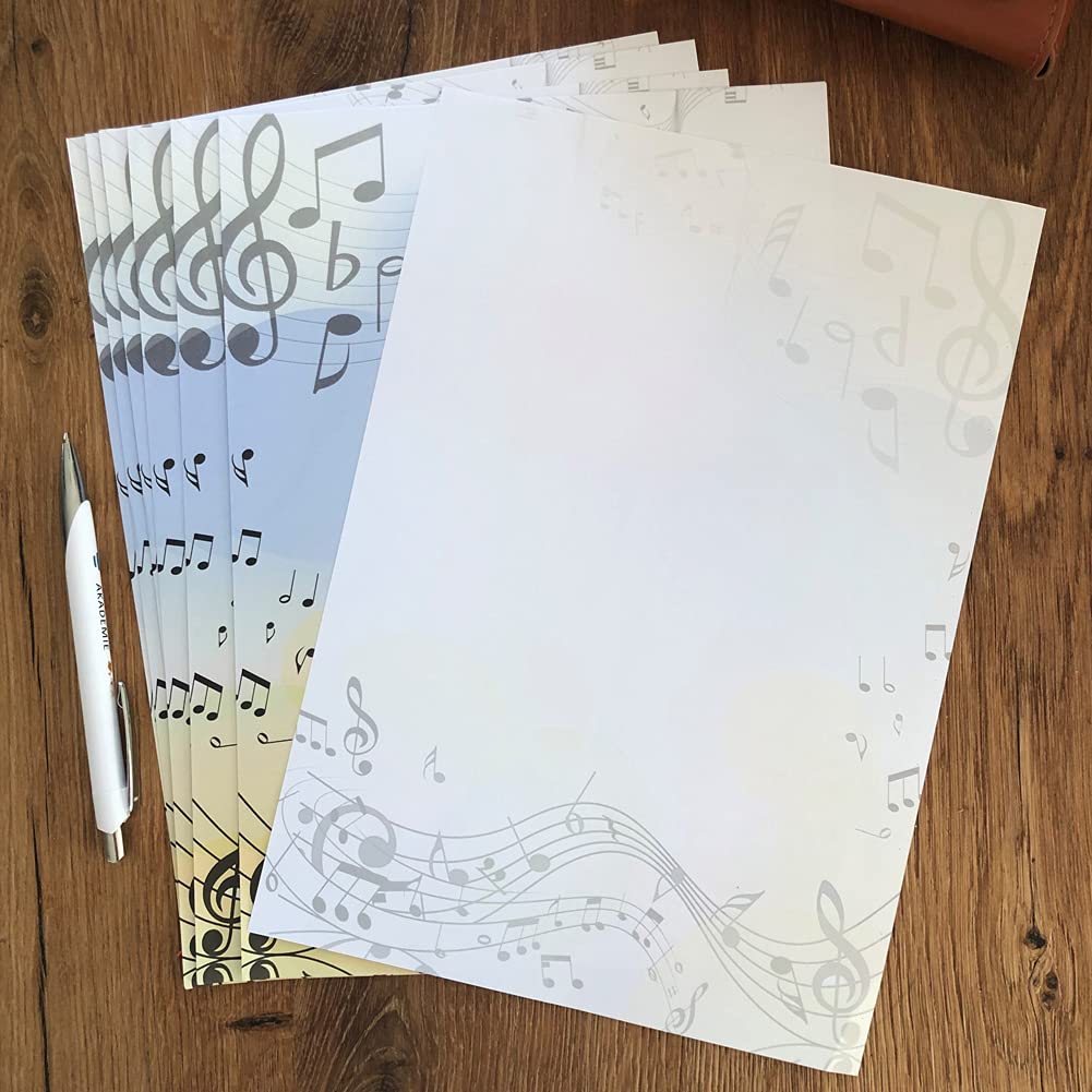 Briefpapier mit Umschlag als Set, DIN A4 Naturpapier und DIN C6 Briefumschläge inkl. Geschenkmappe (Musik+DL05, 250er Set)