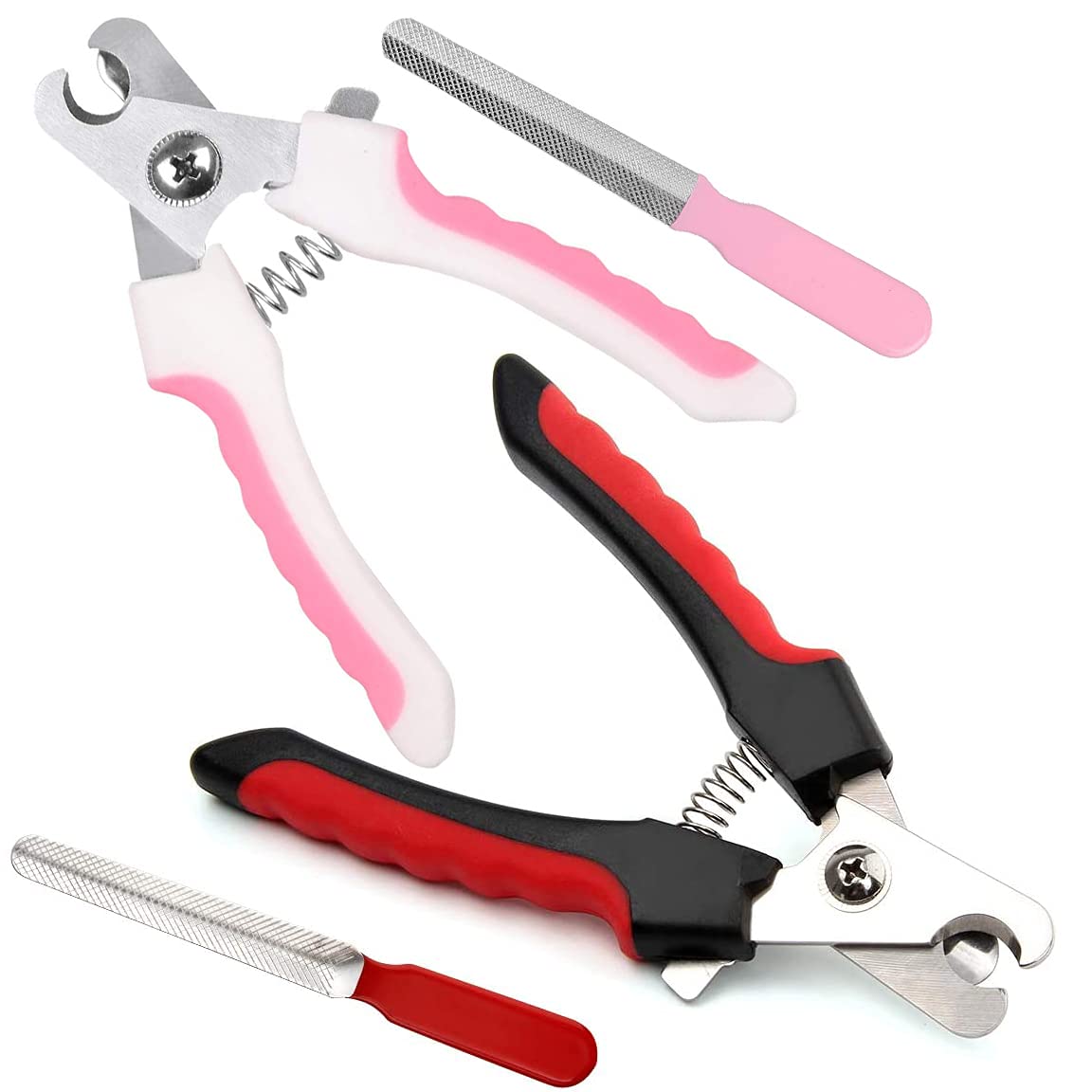 YNR Pet Nail Clipper Set Professional Pet Nail Trimmer with Safety Guard to Avoid Over-cutting Include Nail Clipper and Nail File for Medium and Large Pets Dogs Cats (Pink)