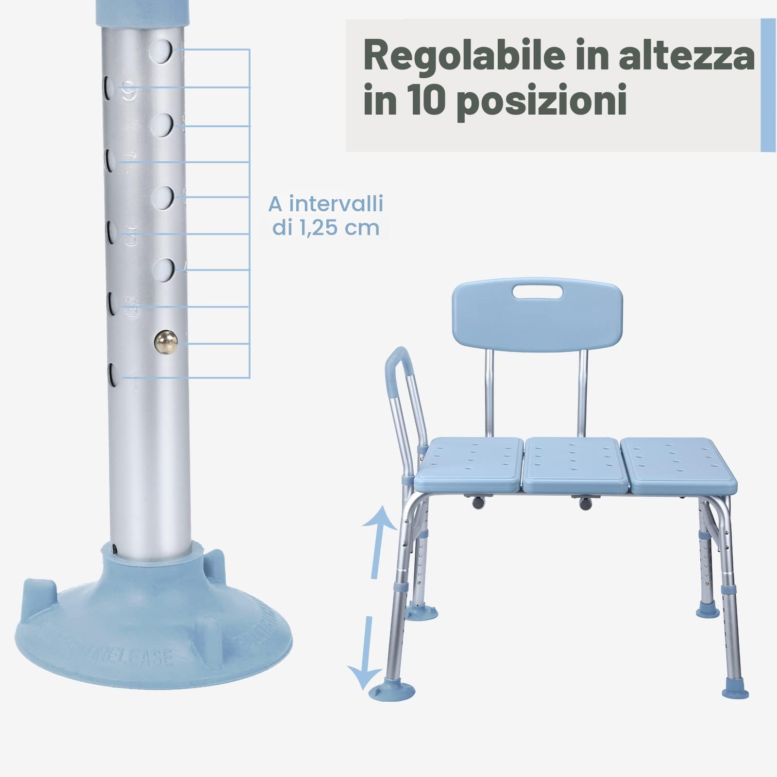 UISEBRT - Sedile per vasca da bagno, regolabile in altezza, per anziani, con schienale e braccioli, antiscivolo, sedia da doccia con aiuto per l'ingresso nella vasca, fino a 150 kg