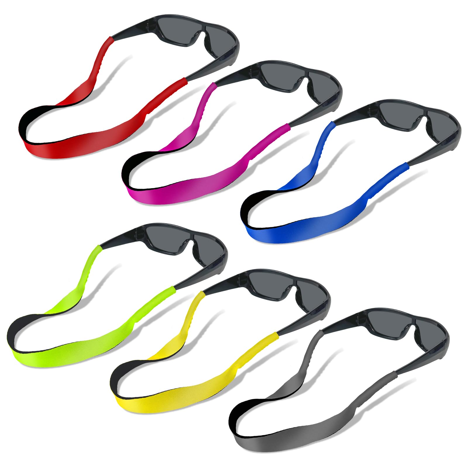 6 Pack Neoprene Glasses Straps Floating Sunglasses Eyeglass Strap Anti Slip Sports Safety Eyewear Retainer Holder for Adults Summer Water Sports Fishing Biking Hiking Rock Climbing Outdoor Adventures