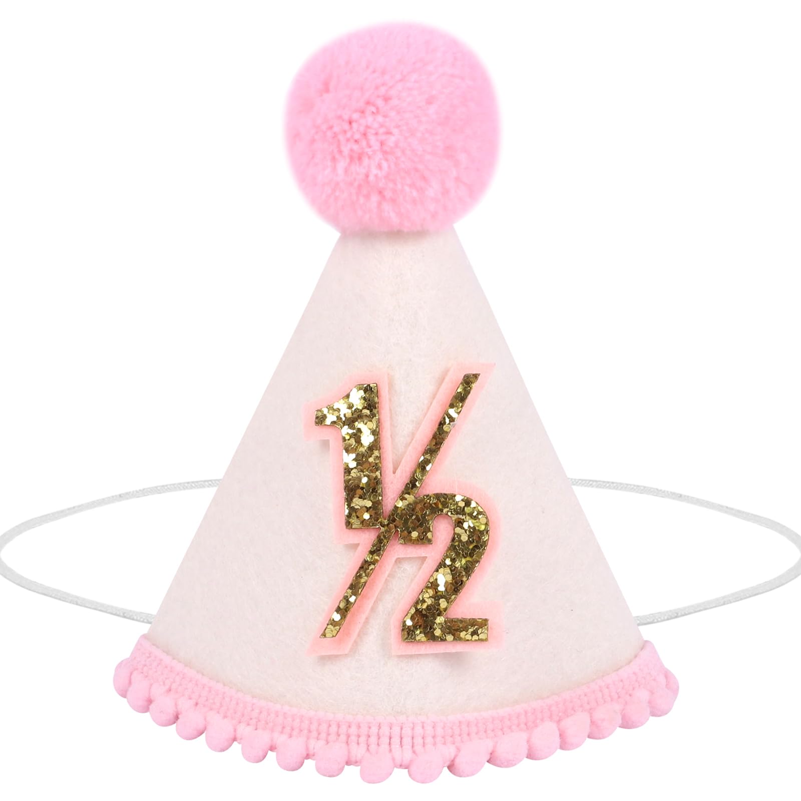 Yoolhamy 1/2 Birthday Hat for Baby Boys Girls, Handmade Half Birthday Hat – Ideal for 6 Months Milestone Celebrations, Cake Smash, and Photo Props Half Way to One (Pink)