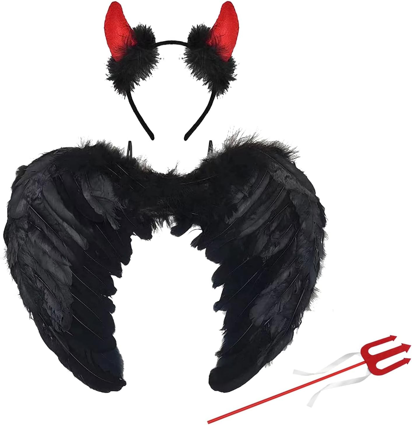 Halloween Ángel Negro, 45 cm, disfraz de ángel de Halloween, alas de ángel, alas negras, juego de disfraz de ángel negro, alas de ángel negras, alas de ángel negras