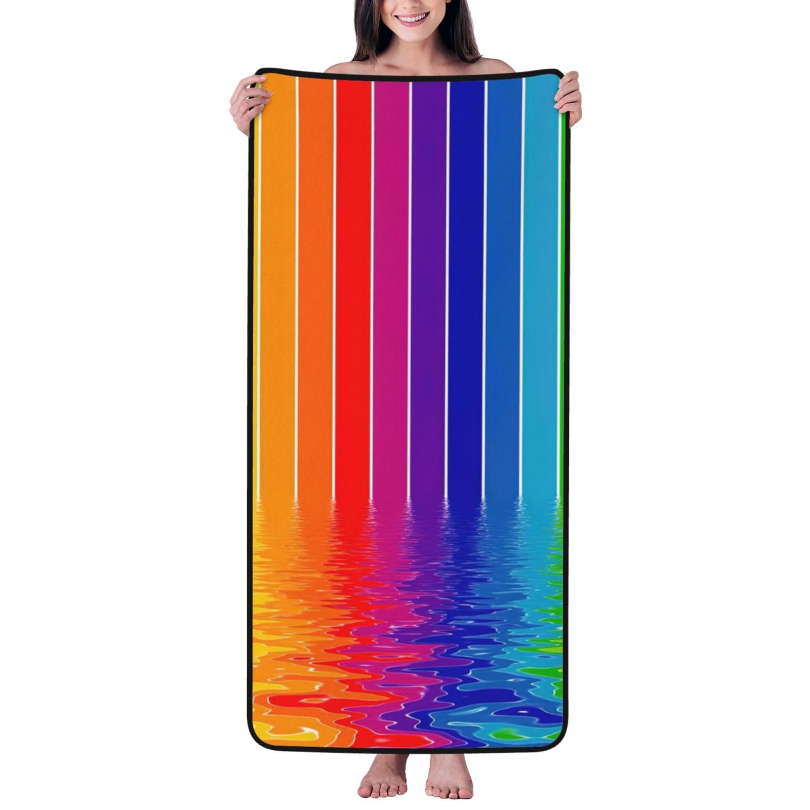 JBJGKHLP Rainbow Striped Print Women Men Couples Coral Velvet Bath Towel Ultra-Soft For Home Bathroom Travel