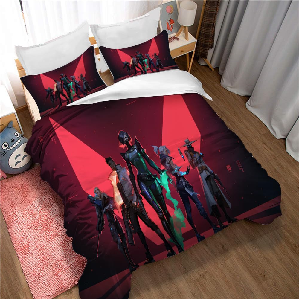 Valorant Egyptian Cotton Bedding Set Duvet Cover Set Soft Queen Size Bedsheet Quilt Cover (200x200cm(Double),Valorant 04)