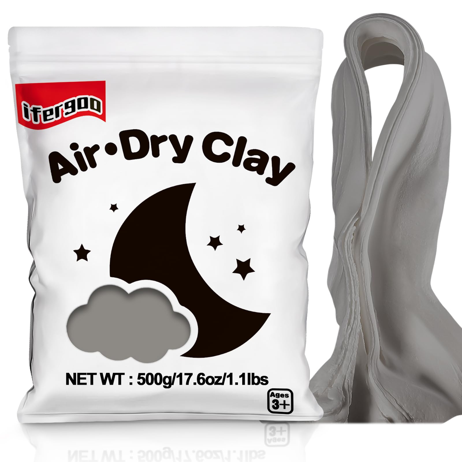 iFergoo Air Dry Clay, Ultra Light Modeling Clay, Magic Clay DIY Creative Modeling Dough, Kids Gifts for Girls Boys-1.1 Lbs/ 500 g (Grey Clay)