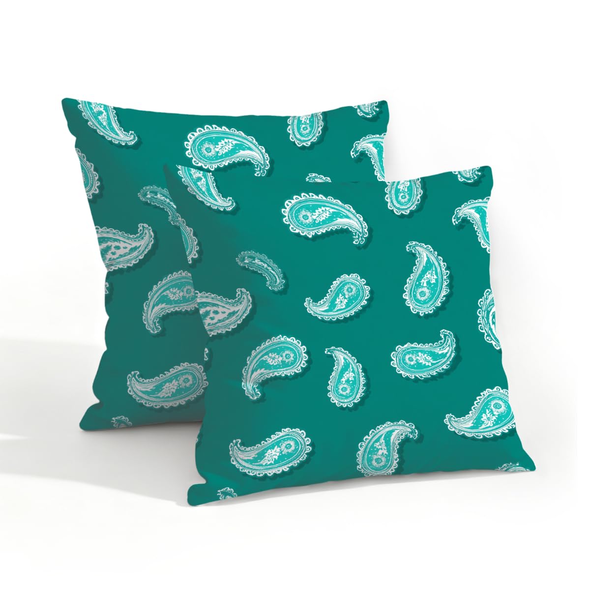 Outdoor Pillow Covers Waterproof Pillowcases 18x18in Set of 2 Boho Paisley Motif On Turquoise Decorative Throw Cushion Case for Couch Sofa Garden Patio Furniture