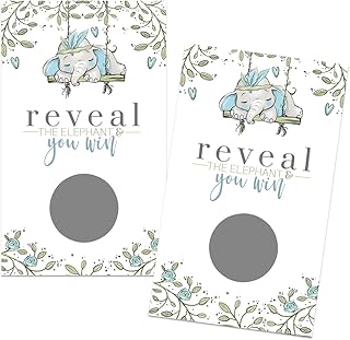 Greenery and Elephant Scratch Off Game Cards (30 Pack) Boys Baby Shower Games Cute Reveal to Win – Blue Raffle Tickets for Door Prizes – Jungle Sprinkle - Prince Party Favors
