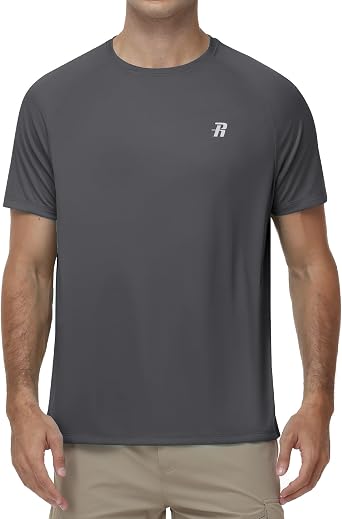 Runhit Men s UPF 50+ Rash Vest Short Sleeve, Lightweight Quick Dry UV Sun Protection Swimming T-Shirt for Running Fishing & Outdoor Sport