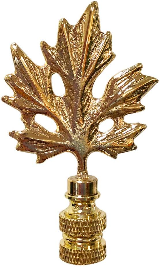 Royal Designs Maple Leaf Design 3" Lamp Finial for Lamp Shade, Antique Brass - Set of 2