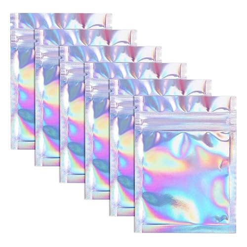 100 Pieces Resealable Smell Proof Bags, Flat Clear Food Storage Bags Pouch Aluminum Plastic Packaging Bags, Rainbow Color (3x4inch)