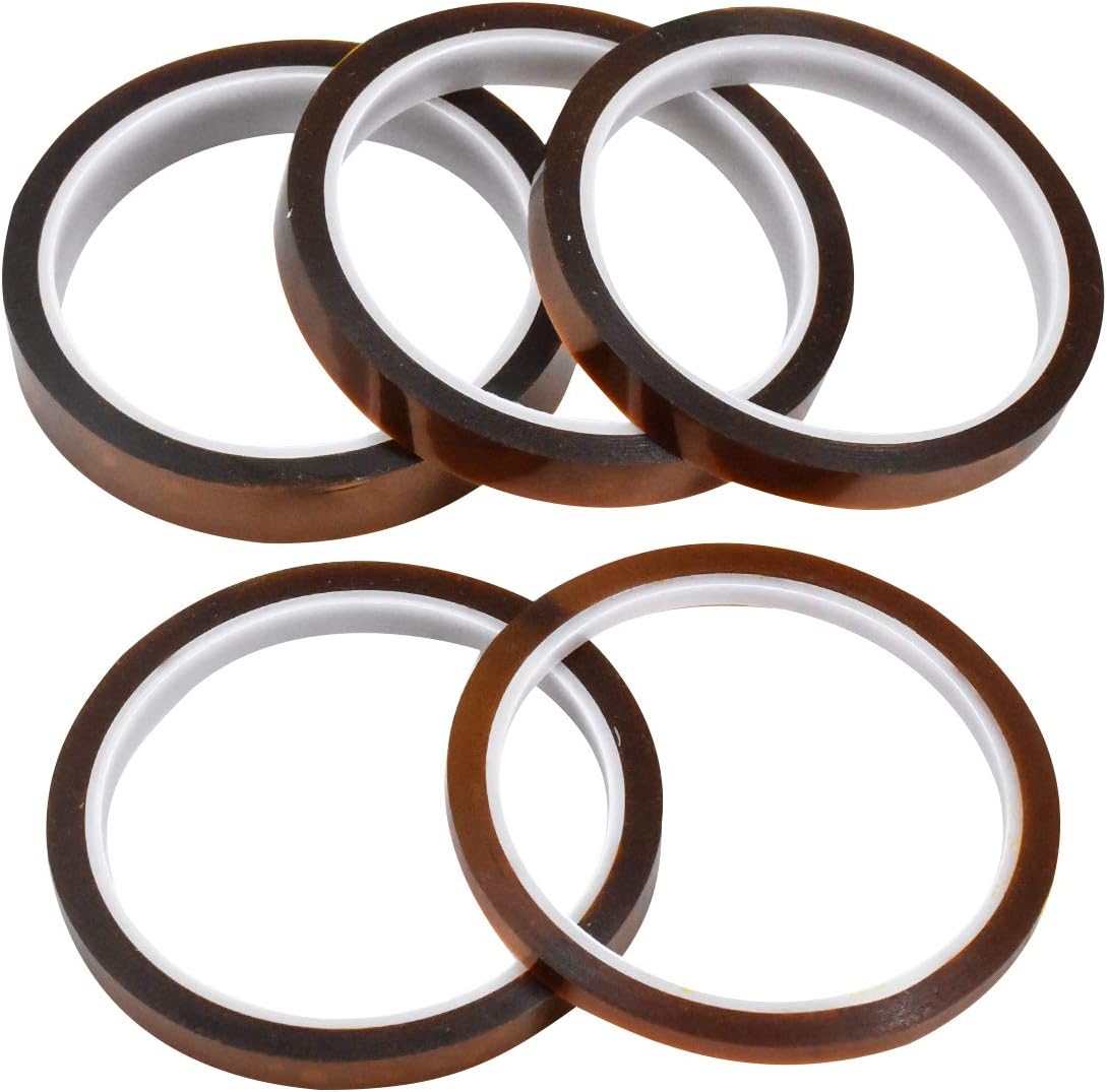 5 Rolls Heat Resistant Tapes for Sublimation Printing, Self Adhesive Kapton Tapes for Hot Press, Circuit, Wires, Tin Soldering
