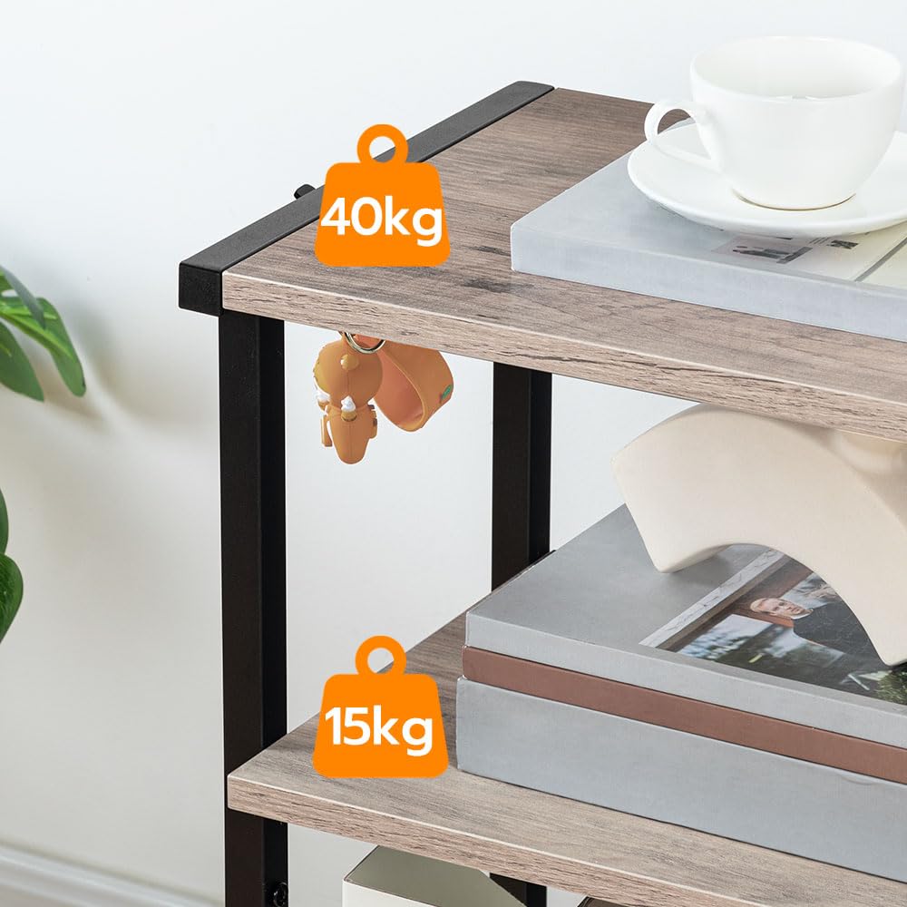 HOOBRO Druckertisch, 3-stöckiger Druckerständer mit Rollen, Höhenverstellbar Druckerwagen, mit 3 Ablagen und 2 Haken, 42 x 28 x 64 cm, für Büro, Fax, Kopierer, Scanner EBG28PS01N1