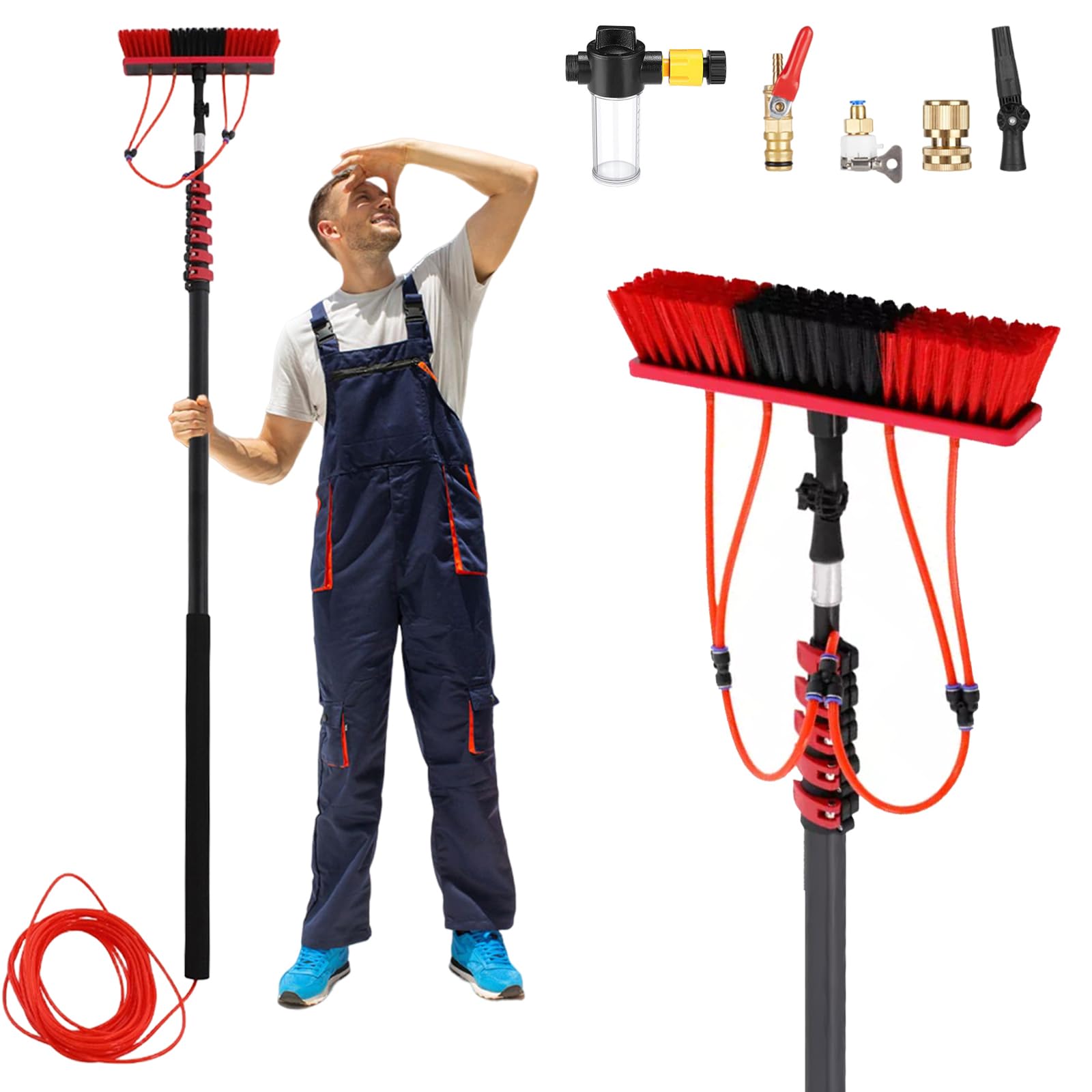 LMMIAOZ Window Cleaning Brush | 3.6-10.8 m Extandable Telescopic | Water Fed Window Cleaning Pole Aluminium | Cleaner for Solar Panels | Cleaning Equipment for Roofs, Cars (55cm