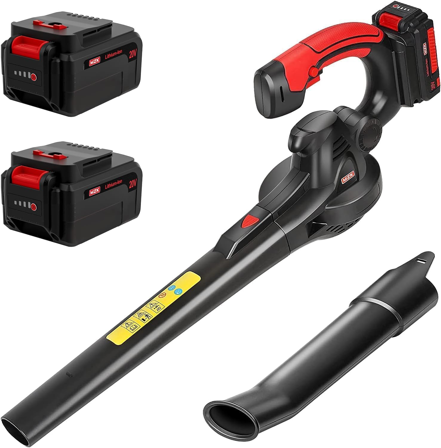 MZK Soplador de hojas inalámbrico de 20 V, soplador eléctrico ligero | Incluye 2 baterías de 4.0 Ah y cargador para hojas, limpieza de patio, polvo, cuidado del césped y trabajo en el patio.