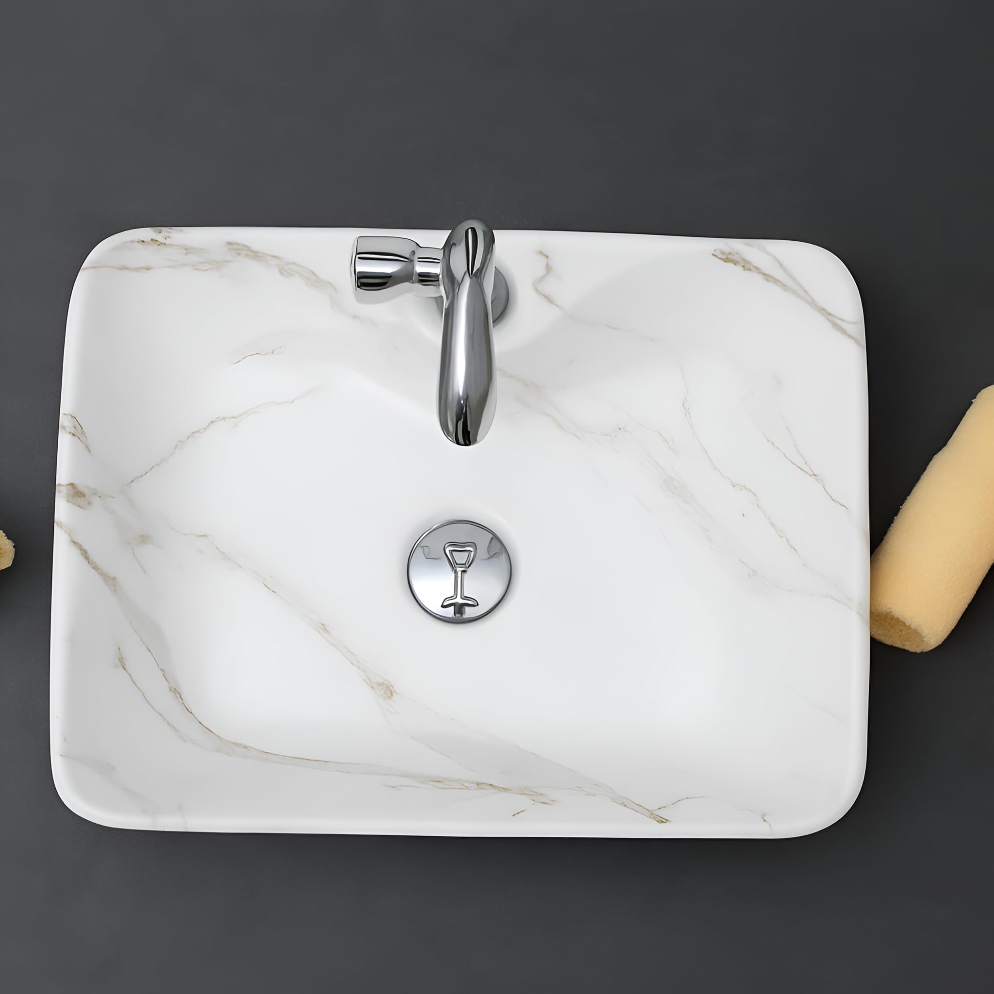 Premium White Ceramic Table Top Wash Basin, Modern Countertop Vanity Sink for Bathroom, Hotel & Residential Washrooms, 19 x 14 x 5 Inch 1