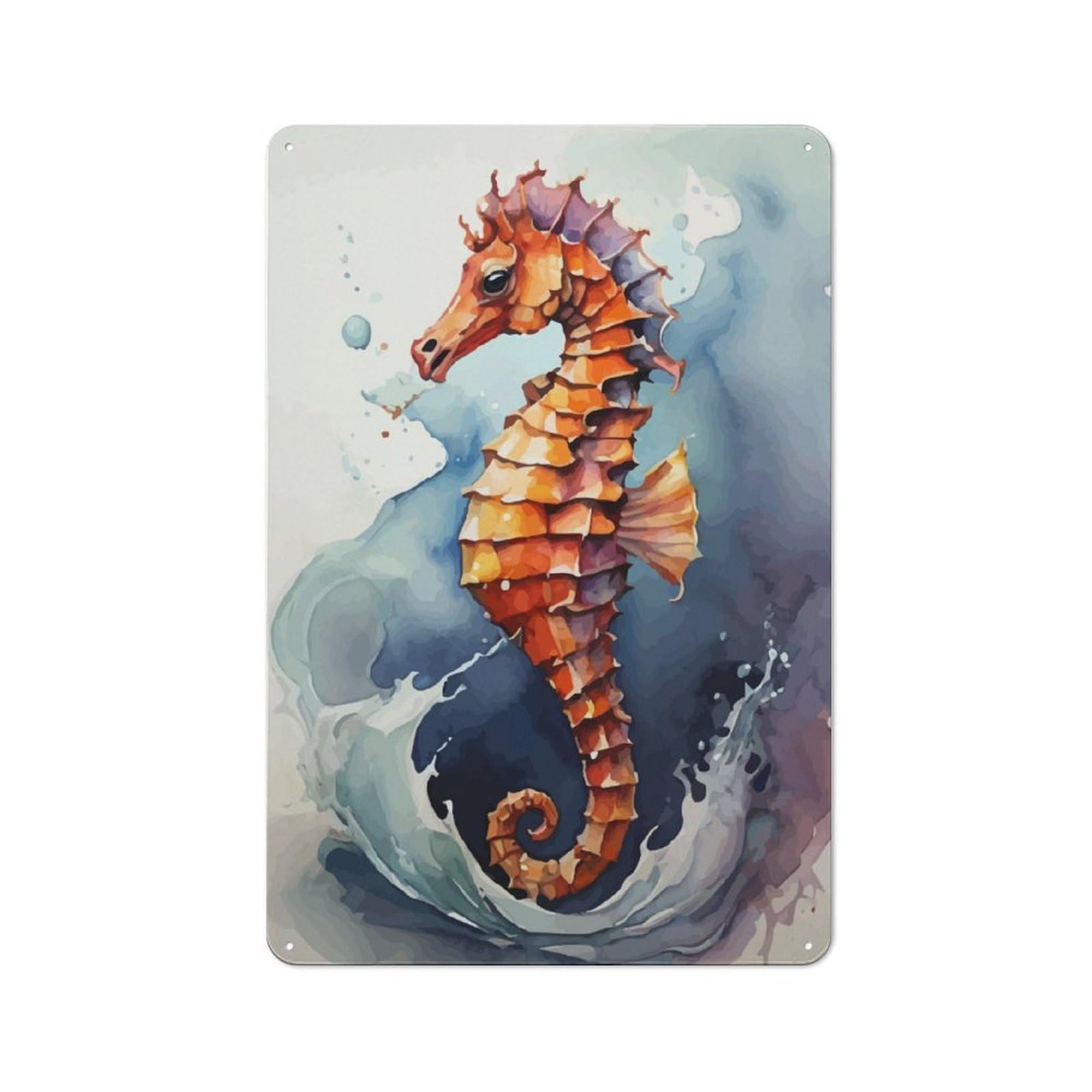 Junmoney Seahorse Watercolor Art Retro Tin Sign 30X20cm For Man Cave Or Games Room, For Collectors Decorating Games Rooms And Man Caves