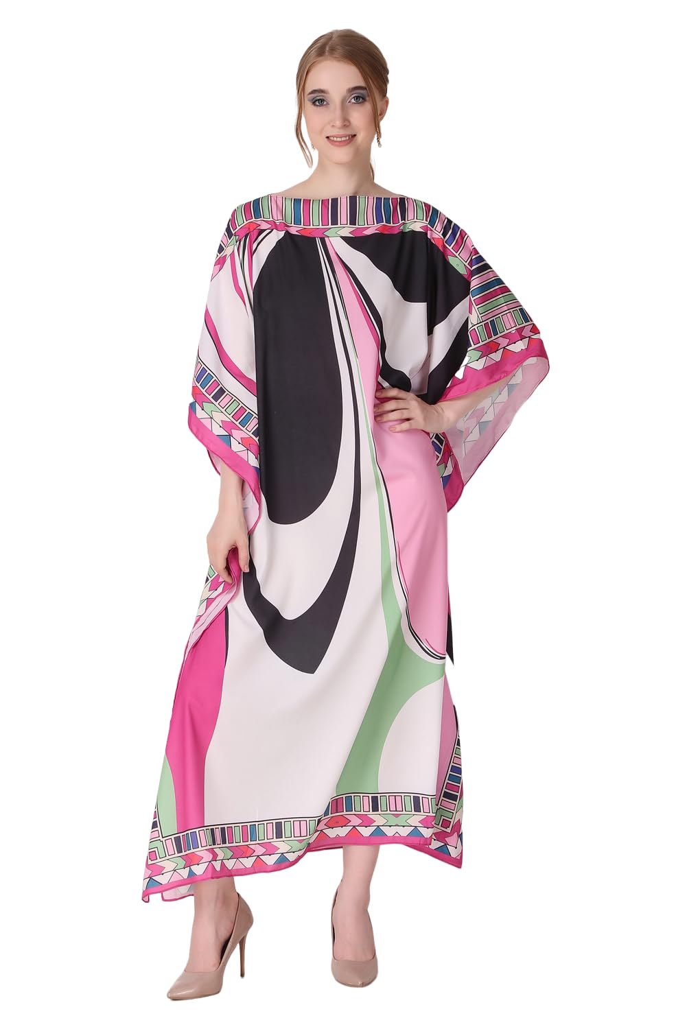 dressprinted Abstract Boom Printed Crepe Maxi Length Long Kaftan Dress for Women Multicolor Freesize-picture-17
