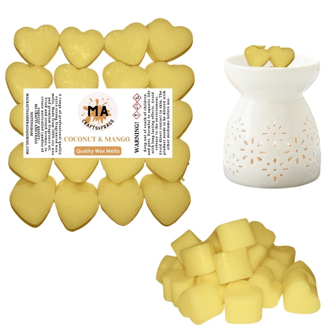 20 x Highly Scented Wax Melts Mini Hearts Many fragrances Designer Inspired (Coconut And Mango)
