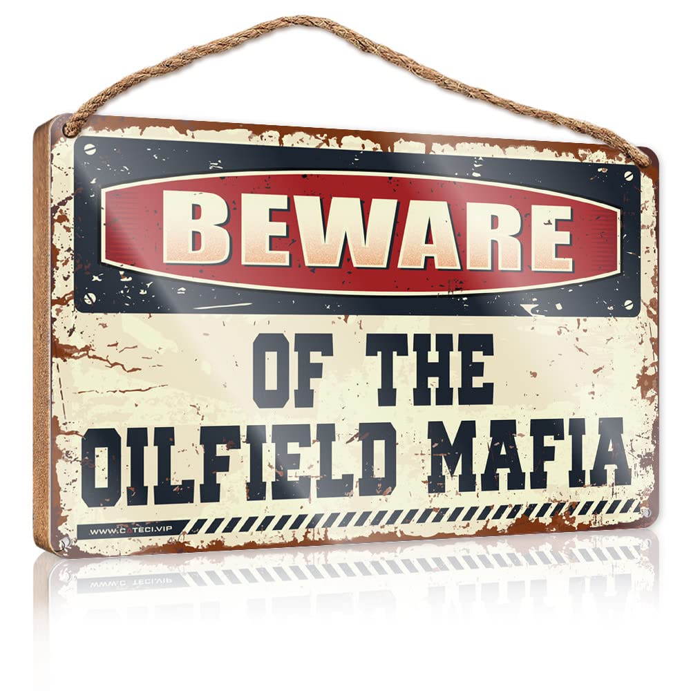 FZFN Wood Sign Plaque Beware Of The Oilfield Mafia Wooden Sign Boys Bedroom Decor Beach Decorations For Home(23X35CM)