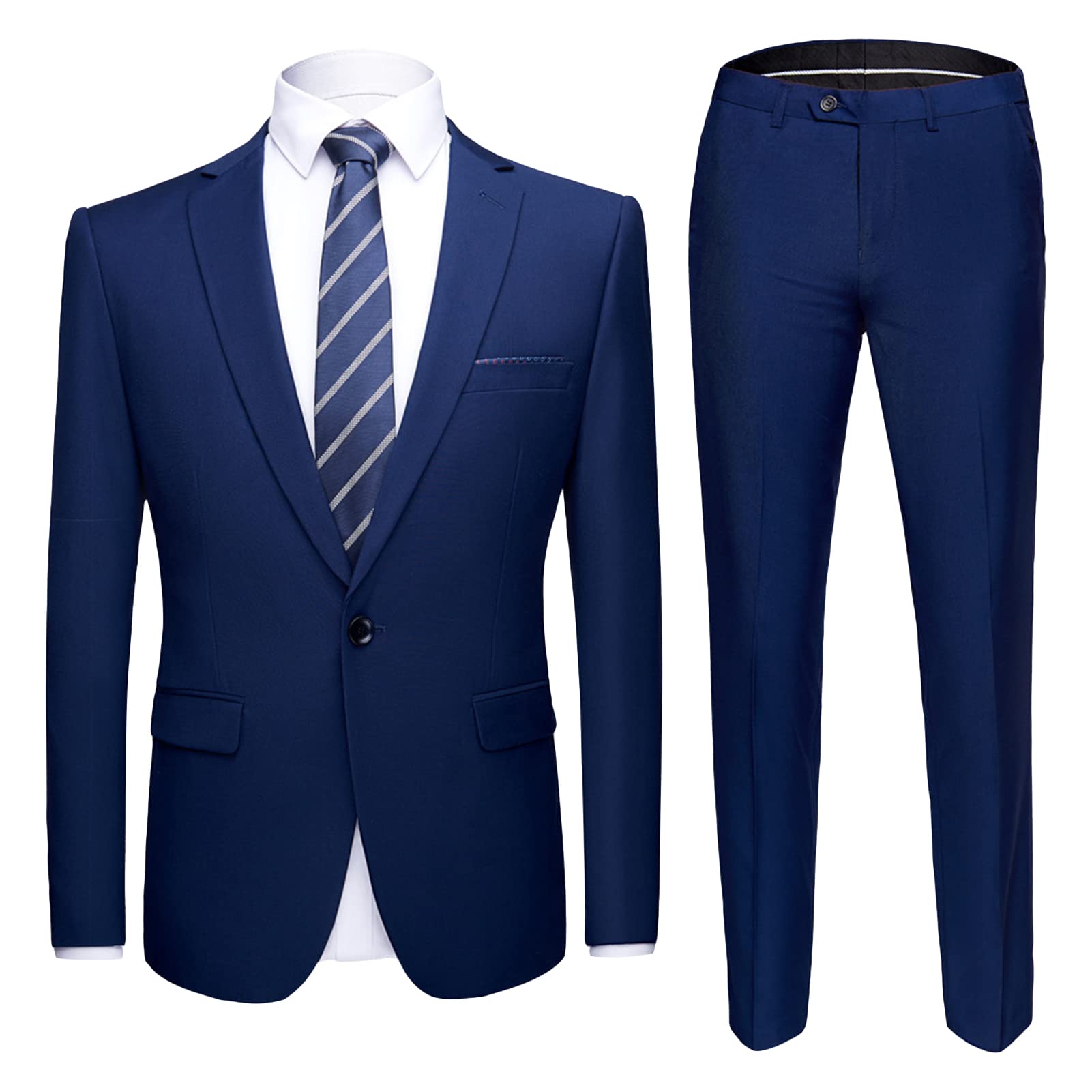 Men's One Button 2 Piece Suits Solid Formal Wedding Tux Blazer & Pants Casual Daily Party Dress Suit Jacket Set (Blue 2,4X-Large)