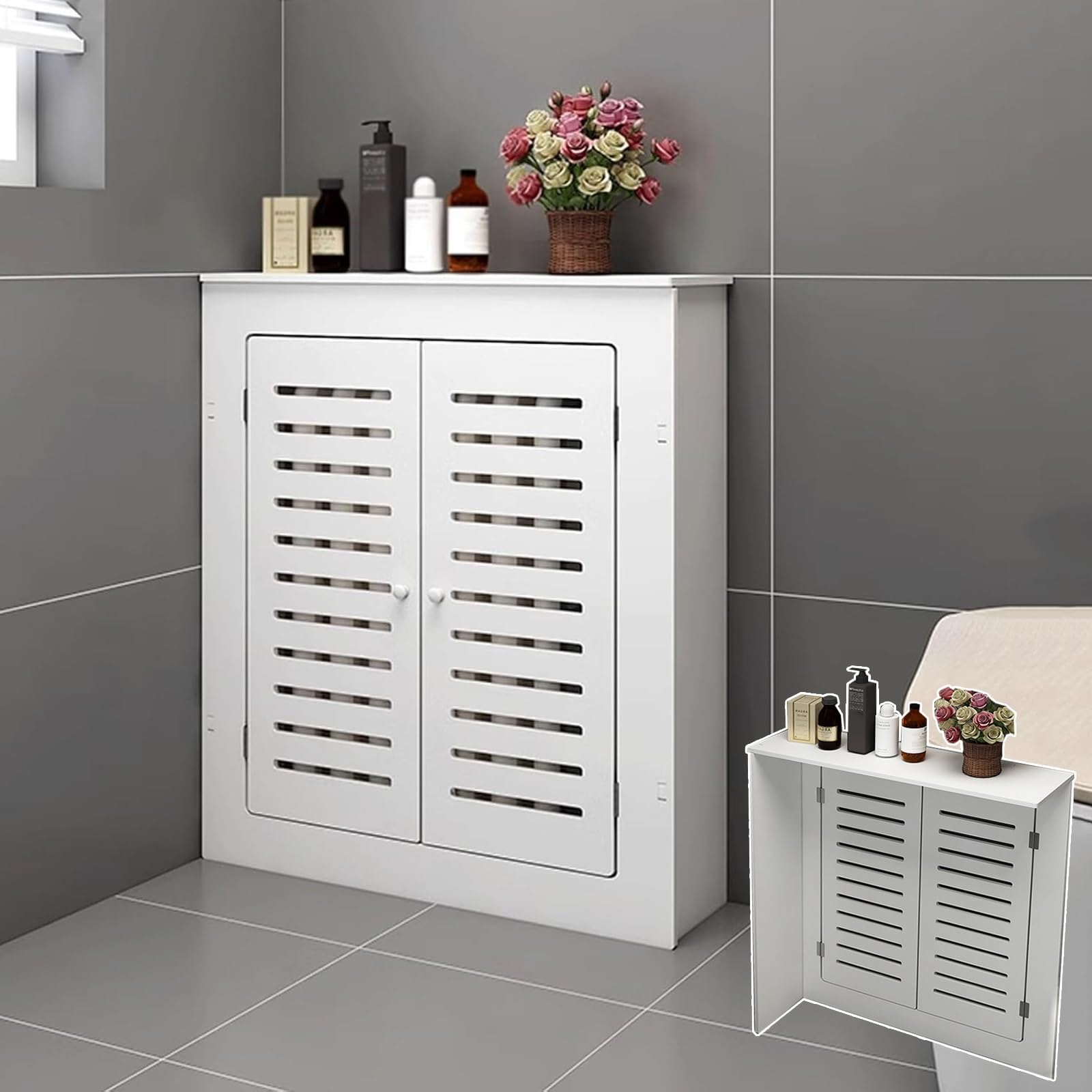 Pokrowce na grzejniki do domowego biura trójstronna płyta MDF z żaluzjami szafka wentylowana osłona bez dziurkowania instalacja (79 x 79 x 15 cm) stylowe rozwiązanie grzewcze