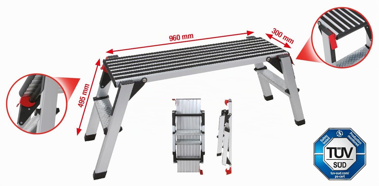 KS Tools 800.0960 Piattaforma di Sicurezza in Alluminio, L1000 X P300 X H480 mm