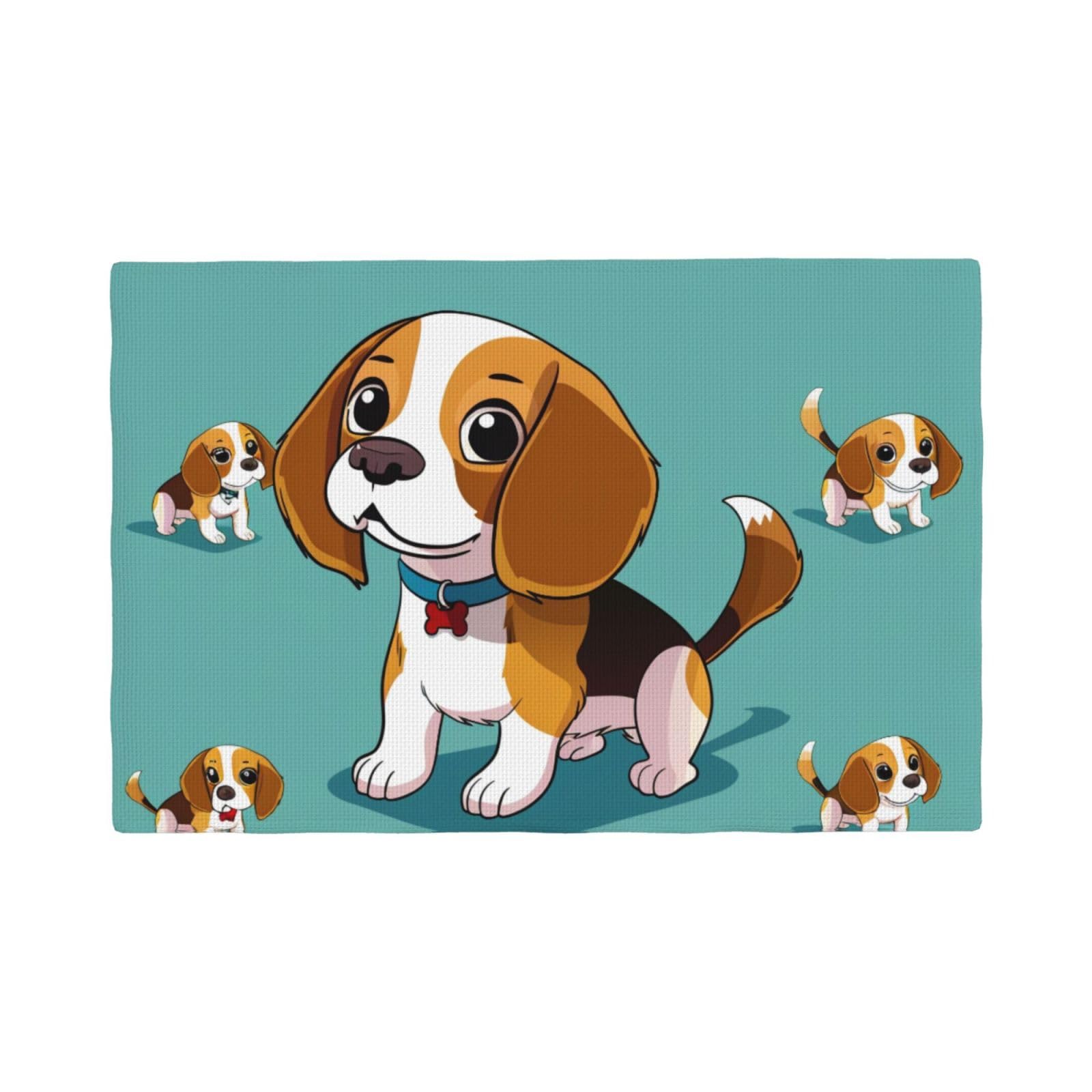 Cartoon Beagle Dog Print Placemats Set, Heat Resistant Washable Placemat 12x18in Table Mats for Party Kitchen Dining Table Decoration Indoor Outdoor, Six Piece