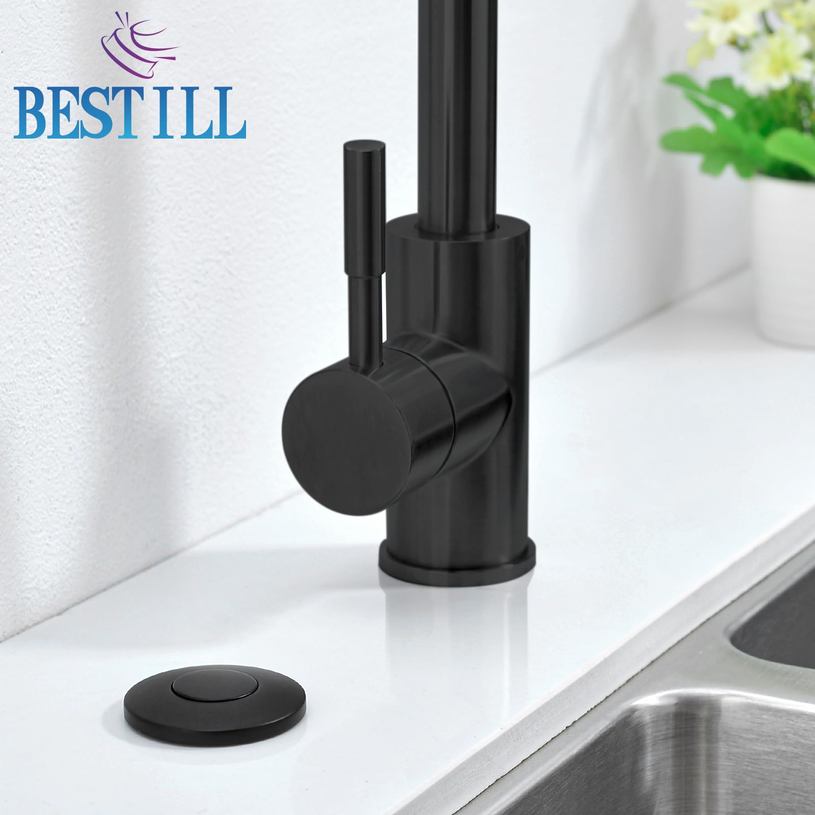 BESTILL - Kit de interruptor de aire para eliminación de basura, con certificación UL, botón de latón de 3.6 pulgadas de largo para triturador de residuos, botón de interruptor superior del fregadero