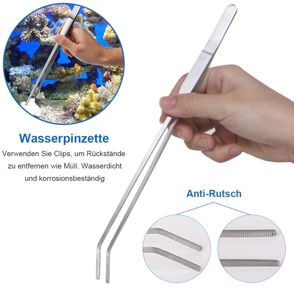 SlowTon Aquascape Zestaw narzędzi do akwarium ze stali nierdzewnej 4 w 1, długa pęseta, nożyczki, szpatułka, wielofunkcyjne, dla początkujących, do czyszczenia żwiru i roślin