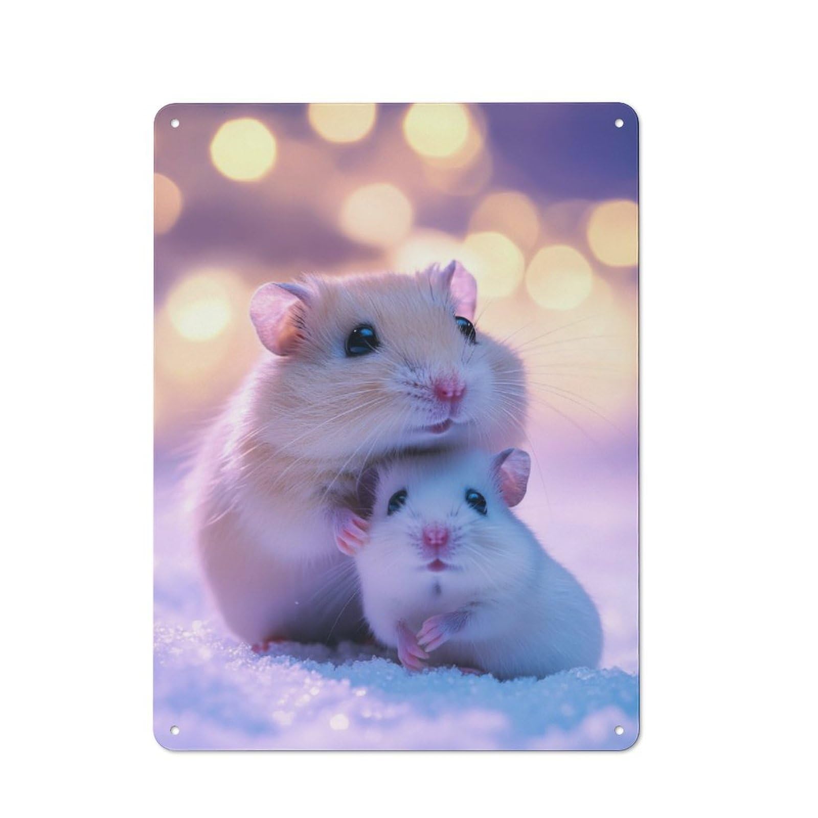 Junmoney Cute Hamsters In Snow Tin Wall Plaque 40X30cm With For Bar Or Restaurant, Autumn Wall Decor For Hospitality Decor Collectors