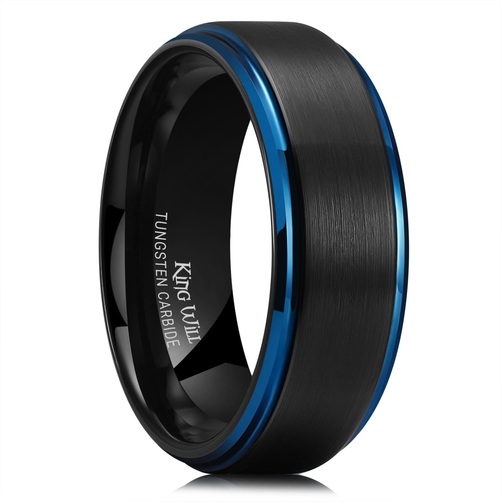 King Will Mens Brushed Wedding Band, Two Tone Matte Step Edges/Pipe Cut, Tungsten Carbide Anniversary Promise Rings Comfort Fit