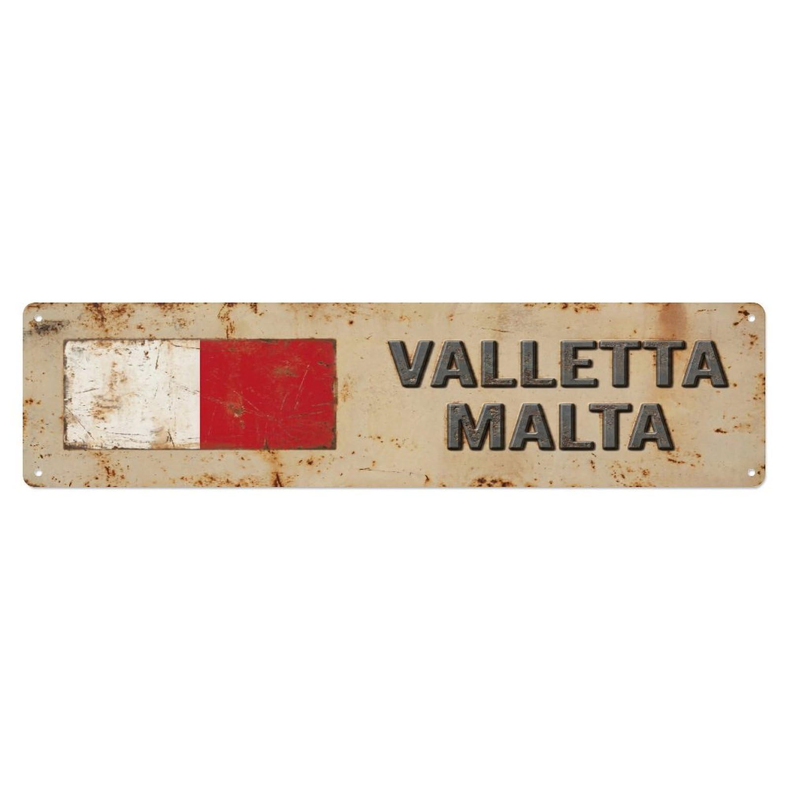 Tgrcjimh Style Metal Tin Sign Vintage Valletta Malta Flag Decor Rustic Travel