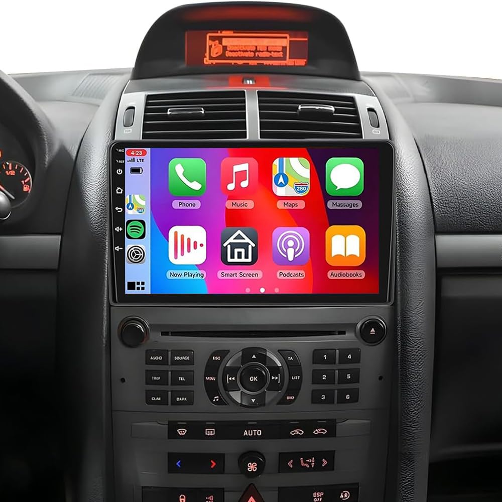 Autoradio Double DIN 2+64G pour Peugeot 407 2004-2008 GPS avec Carplay sans Fil Android Auto 4 cœurs Autoradio 9 Pouces pour Peugeot Radio Android 14 Bluetooth WiFi FM SWC AHD Caméra de recul RDS/Dab
